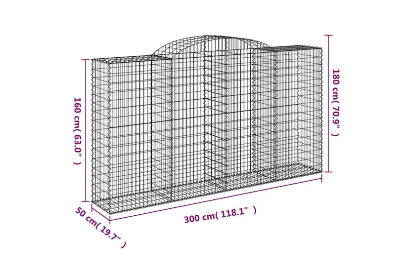 Vidaxl 153518 Arched Gabion Basket 300x50x160/180 Cm Galvanised Iron