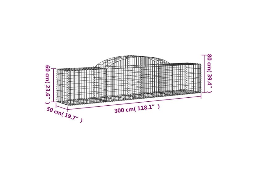 Vidaxl 153513 Arched Gabion Basket 300x50x60/80 Cm Galvanised Iron