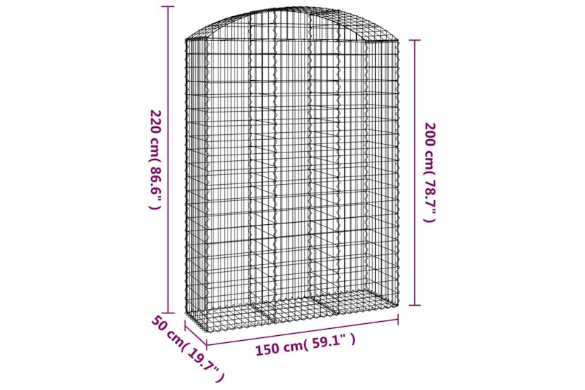 Vidaxl 153460 Arched Gabion Basket 150x50x200/220 Cm Galvanised Iron