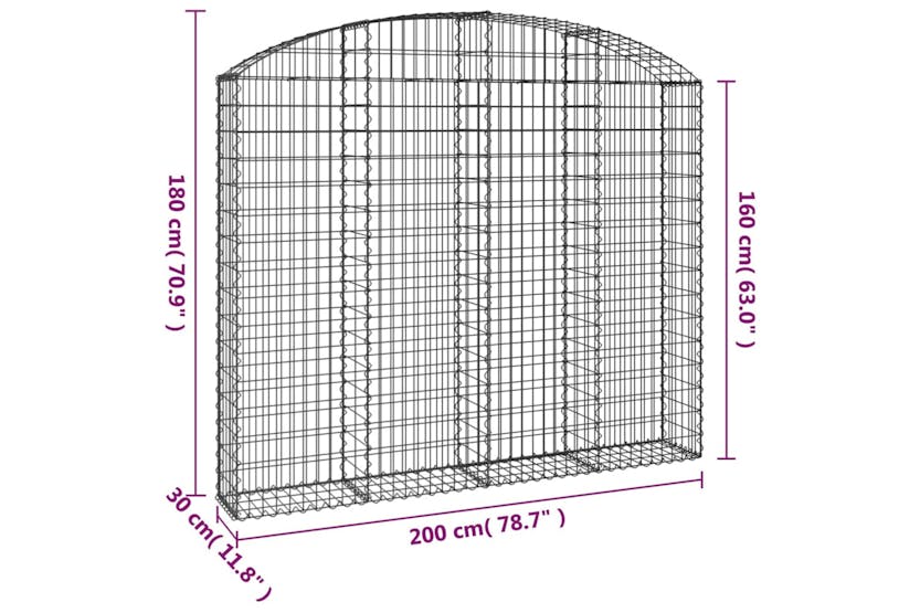 Vidaxl 153468 Arched Gabion Basket 200x30x160/180 Cm Galvanised Iron