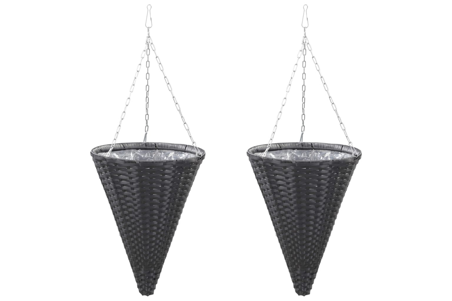 vidaXL 46955 Hanging Flower Baskets 2 Pcs Poly Rattan Black