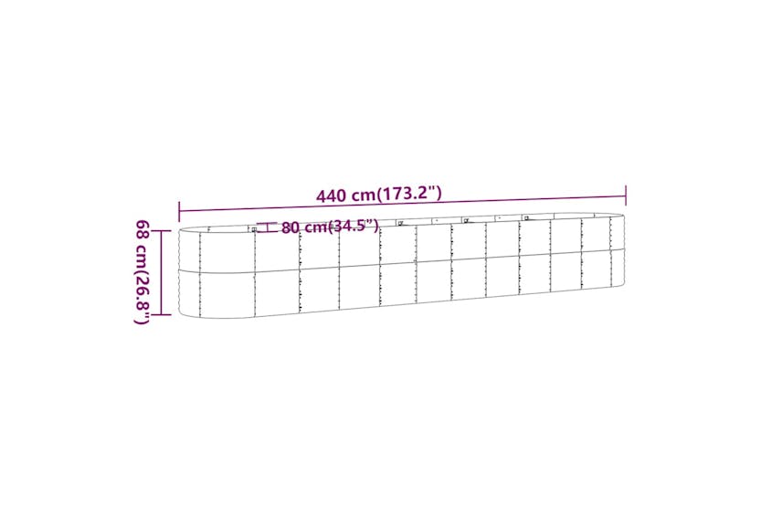 Vidaxl 318972 Garden Raised Bed Powder-coated Steel 440x80x68 Cm Silver