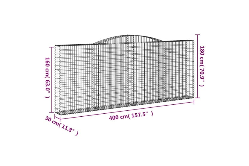 Vidaxl 153528 Arched Gabion Basket 400x30x160/180 Cm Galvanised Iron