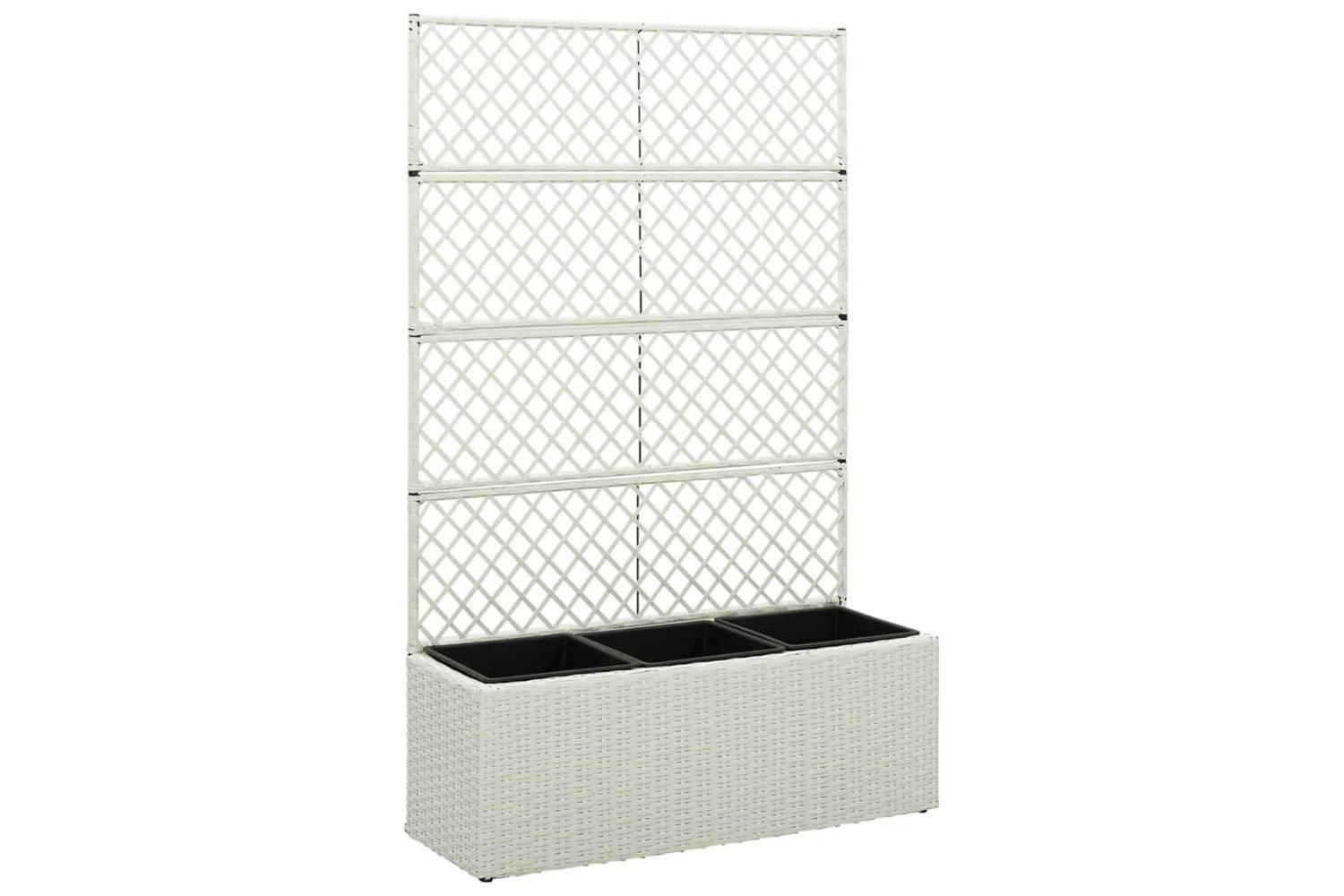 Vidaxl 316370 Trellis Raised Bed With 3 Pots 83x30x130 Cm Poly Rattan White