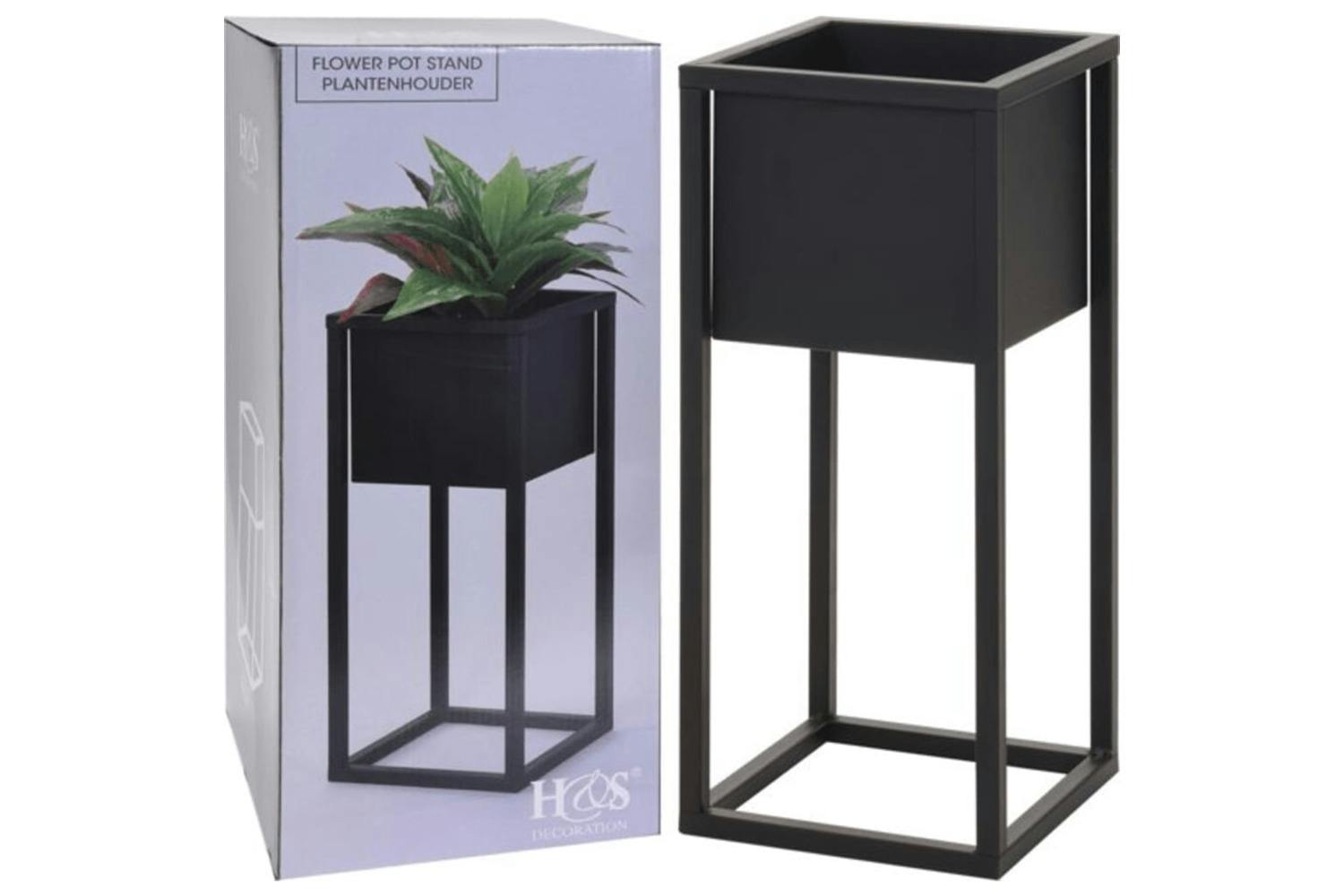 H&s Collection Flower Pot On Stand Metal Black 50cm