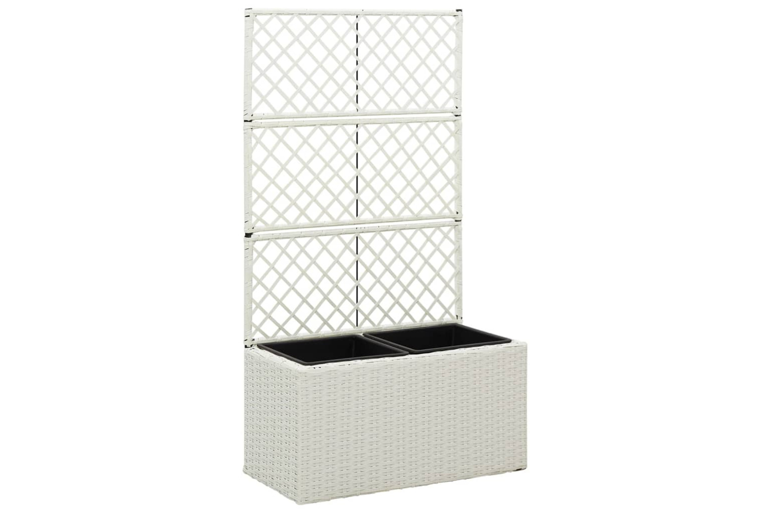 vidaXL 316369 Trellis Raised Bed With 2 Pots 58x30x107cm Poly Rattan White