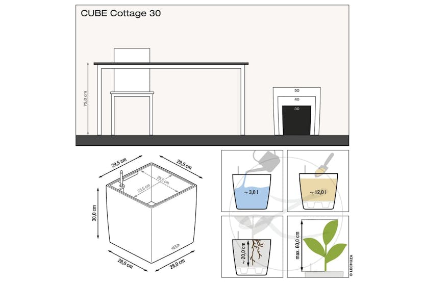 Lechuza 442082 Planter Cube Cottage 30 All-in-one Granite