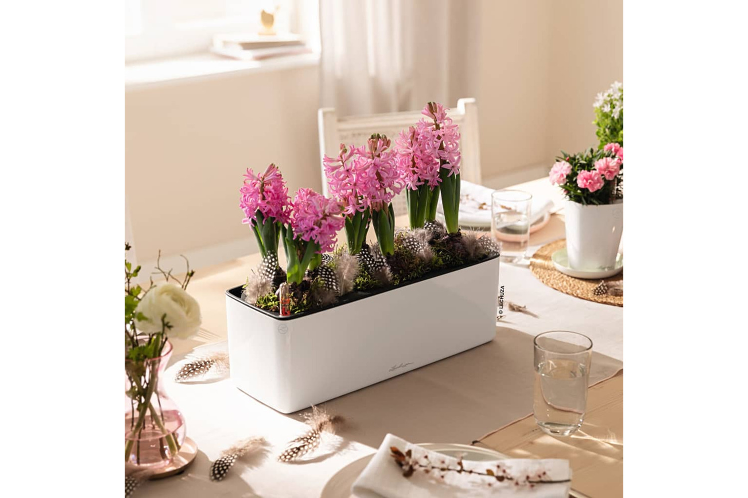 Lechuza 443314 Planter Cube Glossy Triple All-in-one High-gloss White