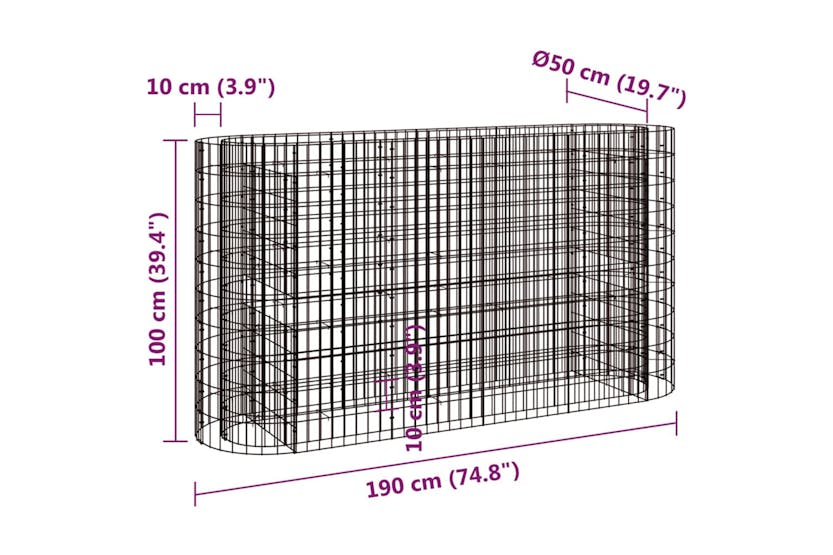 Vidaxl 152033 Gabion Raised Bed Galvanised Iron 190x50x100 Cm