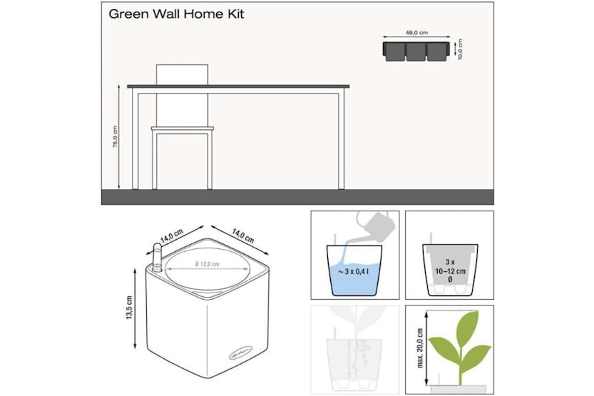 Lechuza 425622 Planters 3 Pcs Green Wall Home Kit Glossy Anthracite