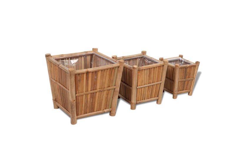 Vidaxl 41507 3 Pcs Bamboo Raised Bed With Nylon Lining