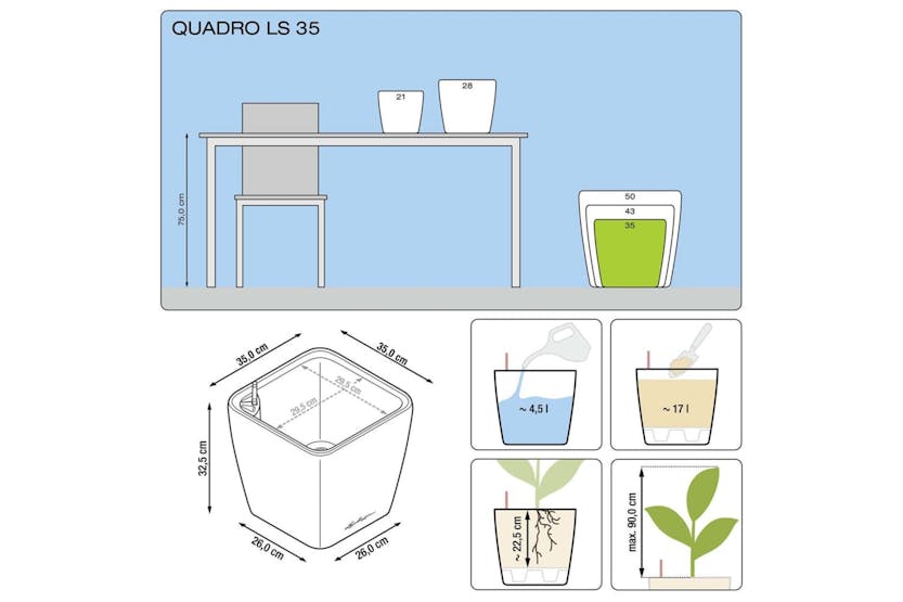 Lechuza 421478 Planter Quadro 35 Ls All-in-one High-gloss White 16160