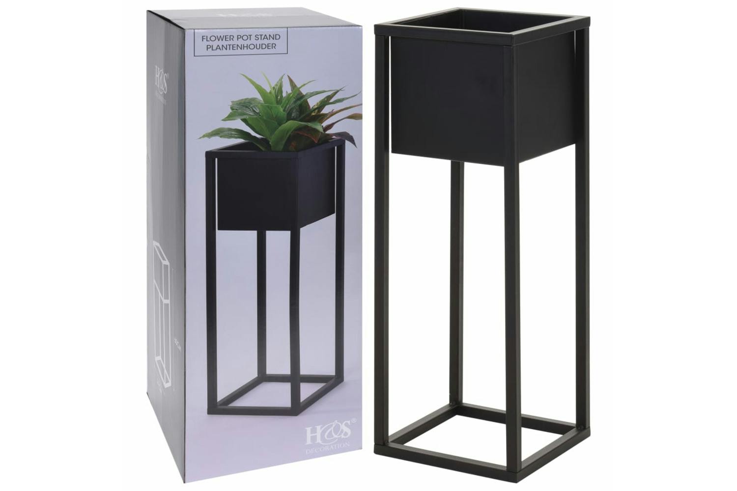 H&s Collection Flower Pot On Stand Metal Black 60 Cm