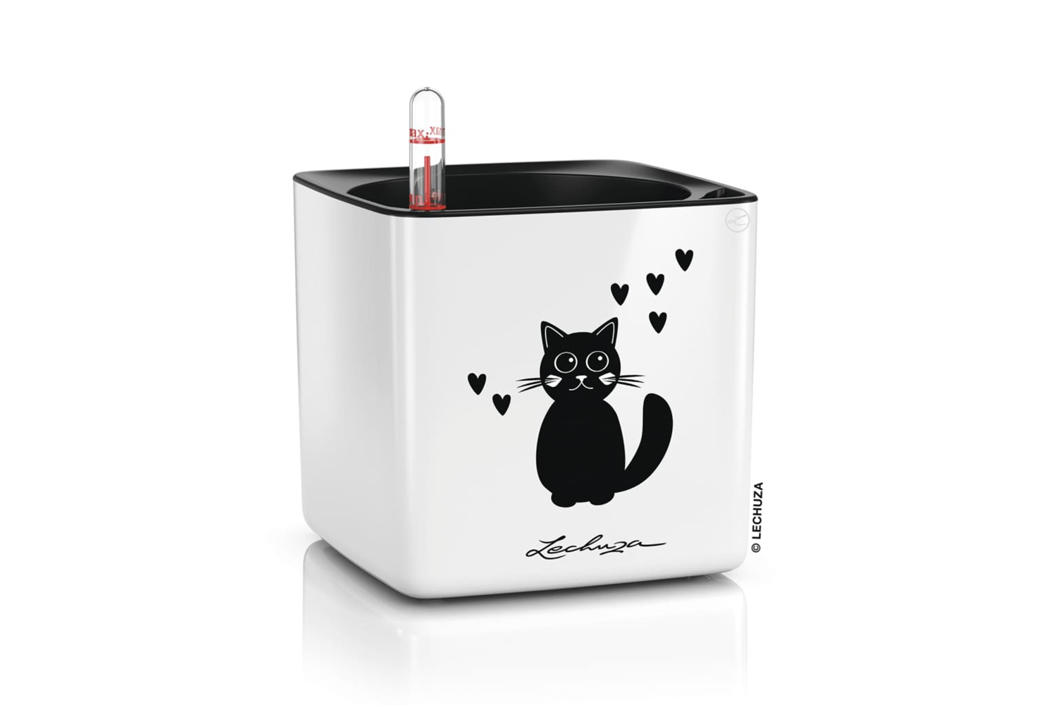 Lechuza Table Planter Cube Glossy Cat 14 All-in-one High Gloss White
