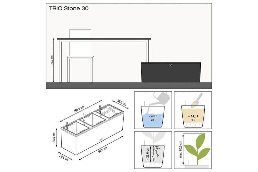 Lechuza 442075 Planter Trio Stone 30 All-in-one Stone Grey