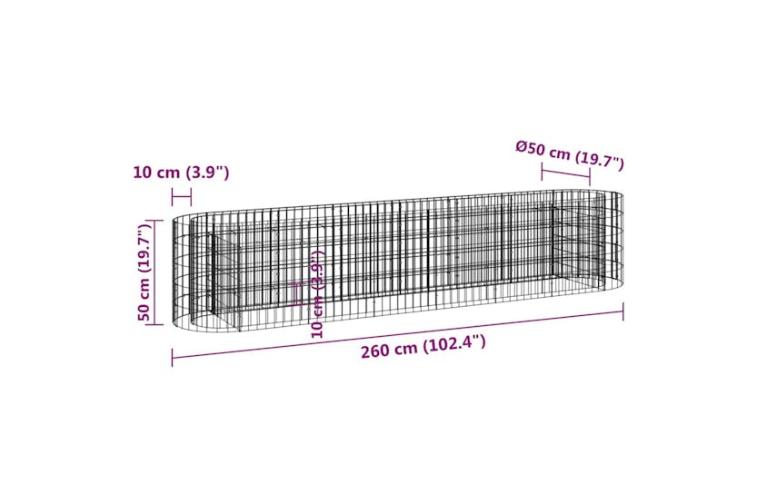 Vidaxl 152026 Gabion Raised Bed Galvanised Iron 260x50x50 Cm