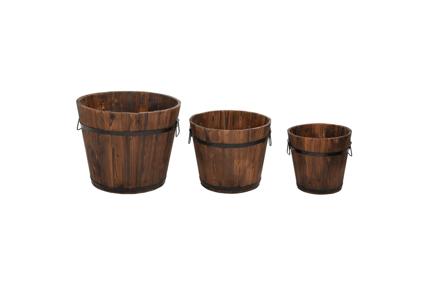 vidaXL 363361 3 Piece Wooden Bucket Planter Set Solid Wood Fir