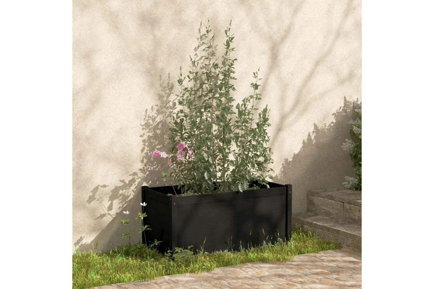 Vidaxl 810733 Garden Planters 2 Pcs Black 100x50x50 Cm Solid Pinewood