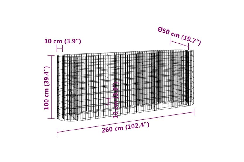 Vidaxl 152034 Gabion Raised Bed Galvanised Iron 260x50x100 Cm