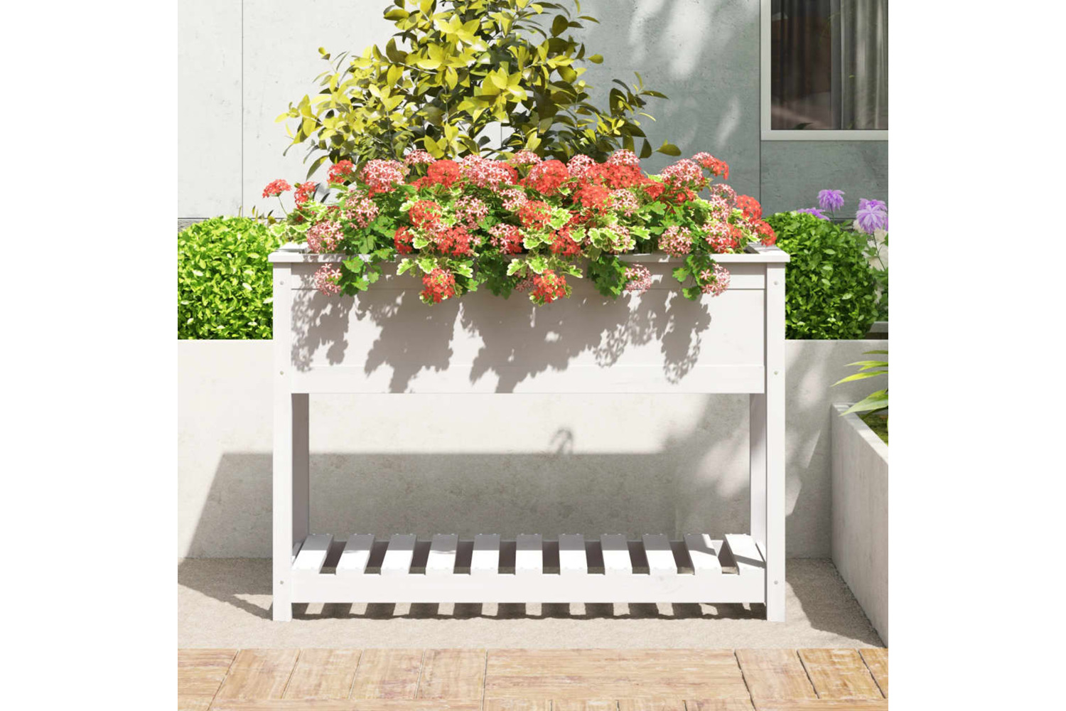 vidaXL 823788 Planter With Shelf White 111.5x54x81cm Solid Wood Pine