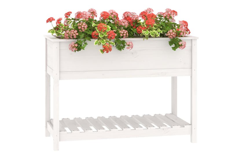 Vidaxl 823788 Planter With Shelf White 111.5x54x81 Cm Solid Wood Pine