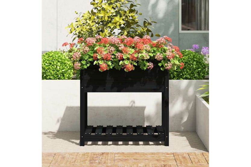 Vidaxl 823784 Planter With Shelf Black 82.5x54x81 Cm Solid Wood Pine