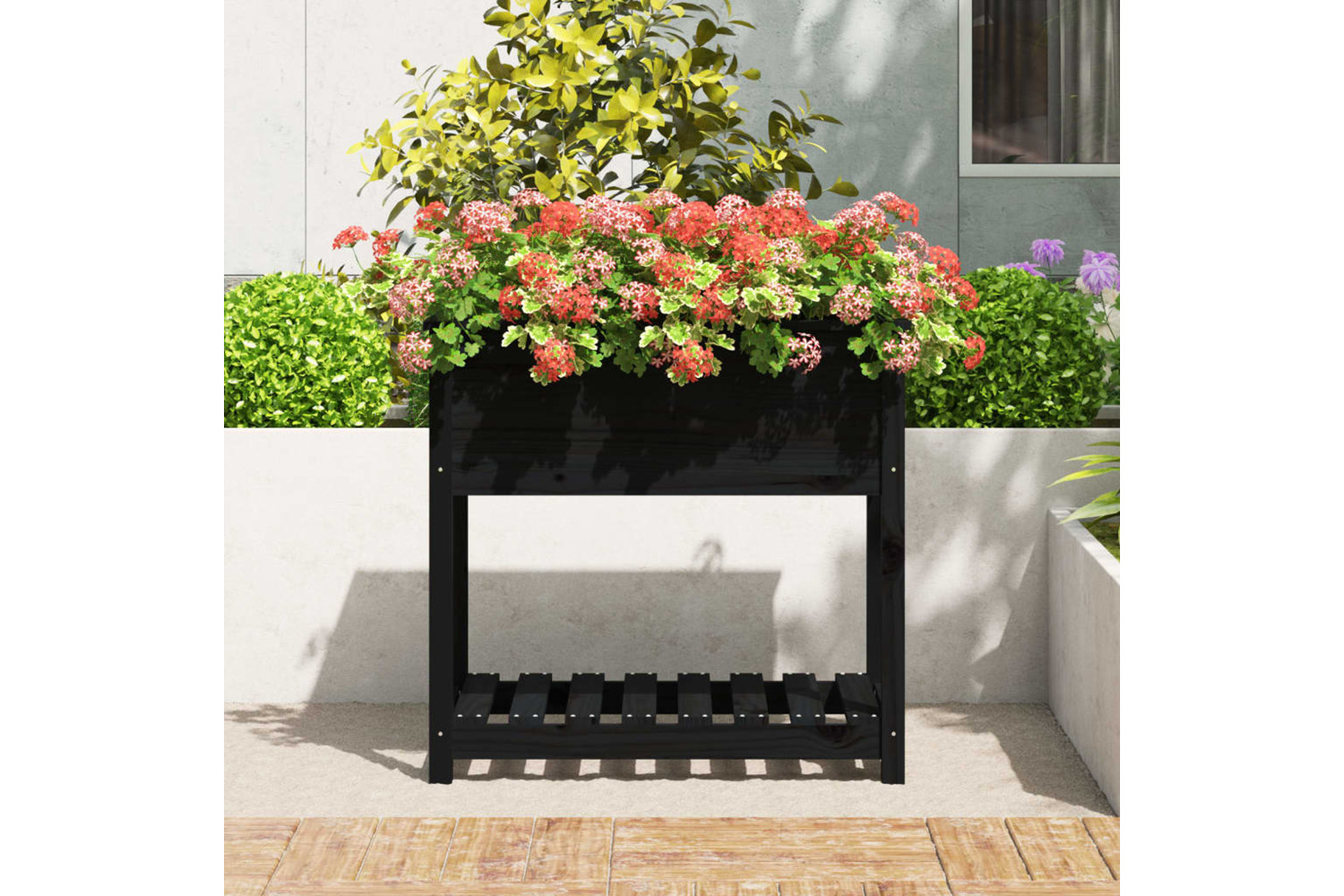 vidaXL 823784 Planter With Shelf Black 82.5x54x81cm Solid Wood Pine