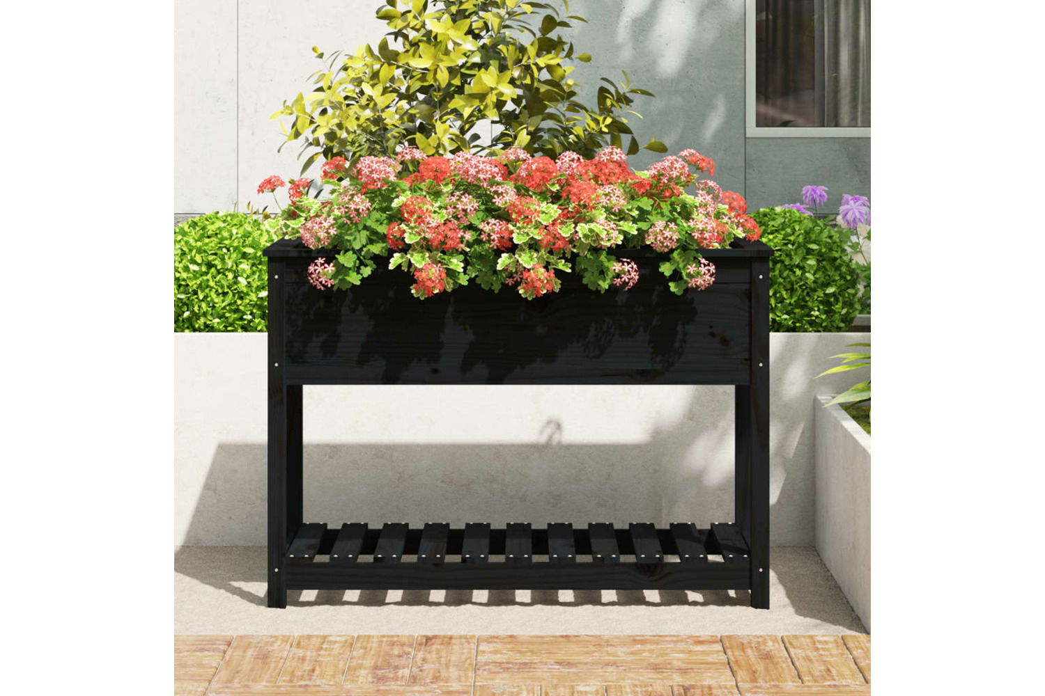 vidaXL 823791 Planter With Shelf Black 111.5x54x81cm Solid Wood Pine