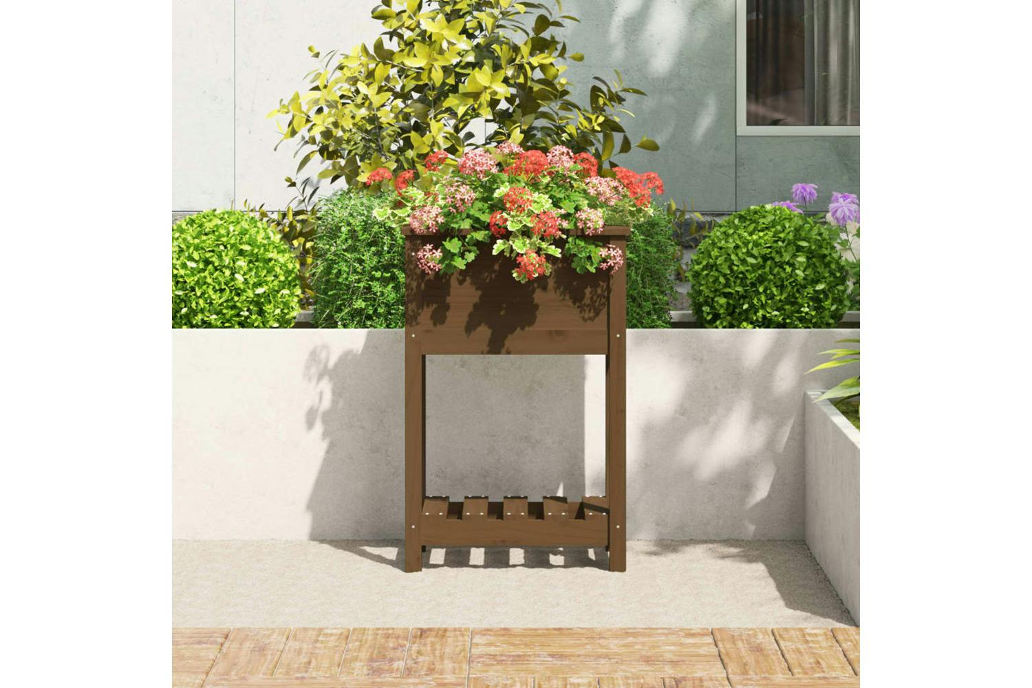 Vidaxl 823755 Planter With Shelf Honey Brown 54x34.5x81 Cm Solid Wood Pine