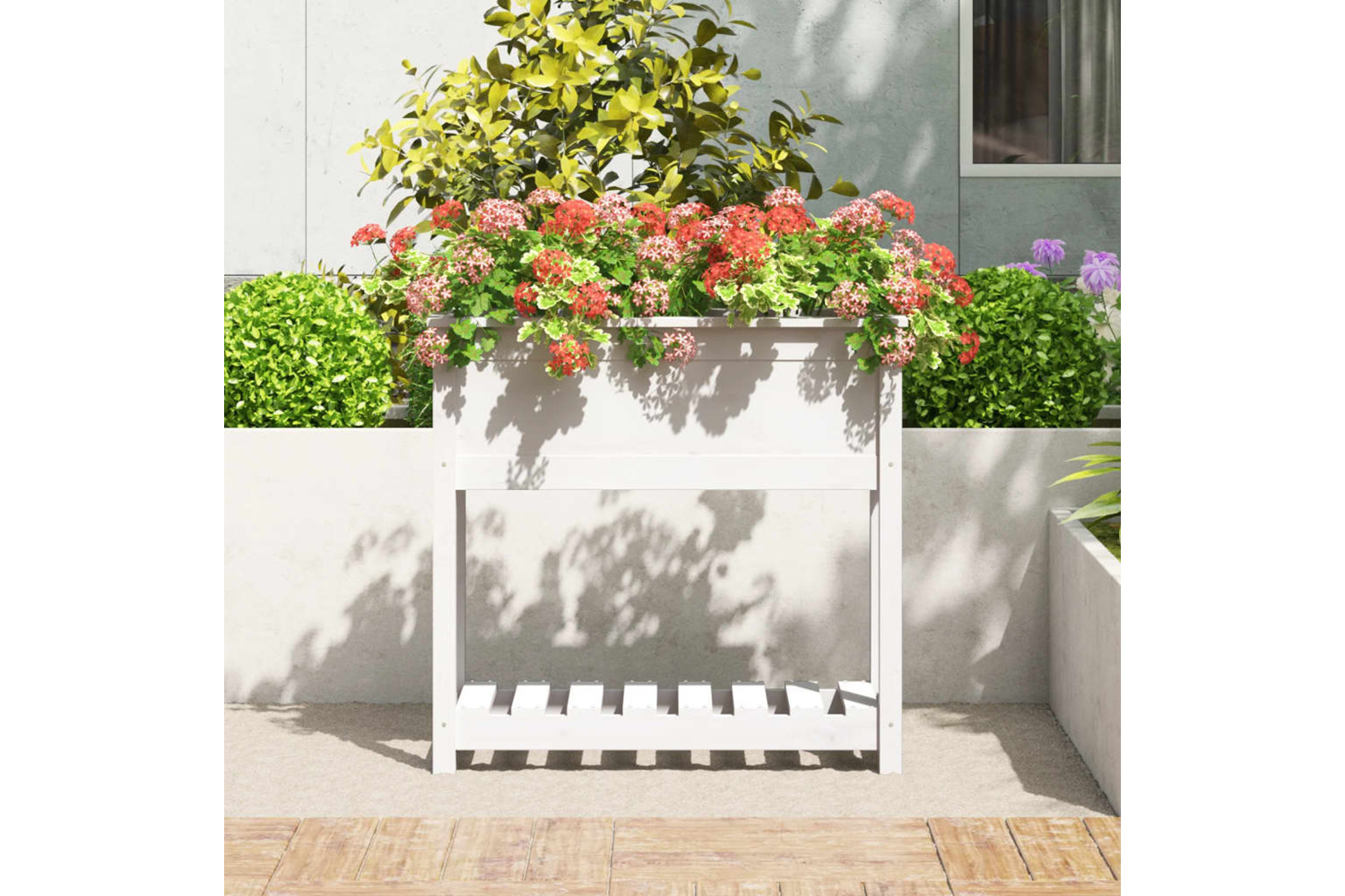 vidaXL 823760 Planter With Shelf White 82.5x34.5x81cm Solid Wood Pine
