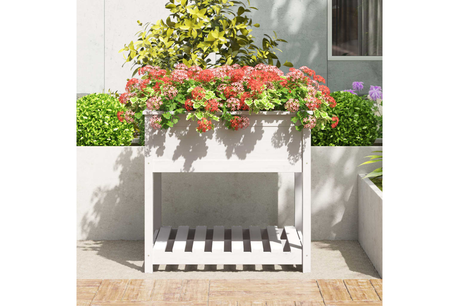 vidaXL 823795 Planter With Shelf White 82.5x82.5x81cm Solid Wood Pine