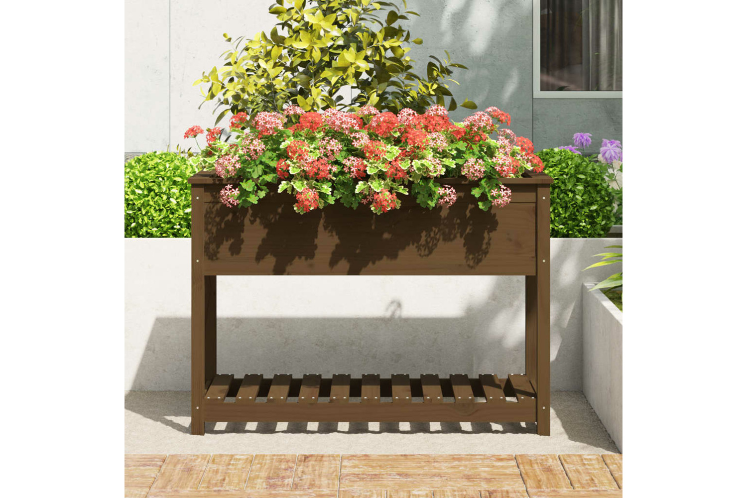 vidaXL 823790 Planter With Shelf Honey Brown 111.5x54x81cm Solid Wood Pine