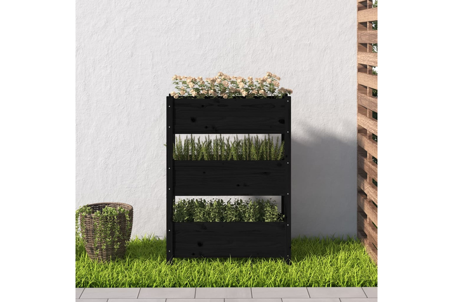 vidaXL 823938 Planter Black 77x25x104.5cm Solid Wood Pine