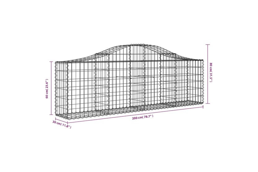 Vidaxl 3145391 Arched Gabion Baskets 5 Pcs 200x30x60/80 Cm Galvanised Iron