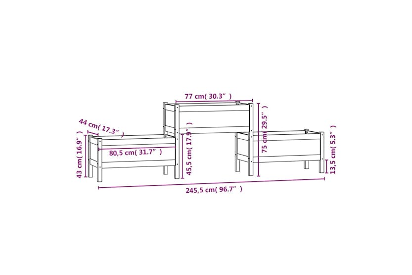 Vidaxl 822253 Planter White 245.5x44x75 Cm Solid Wood Pine