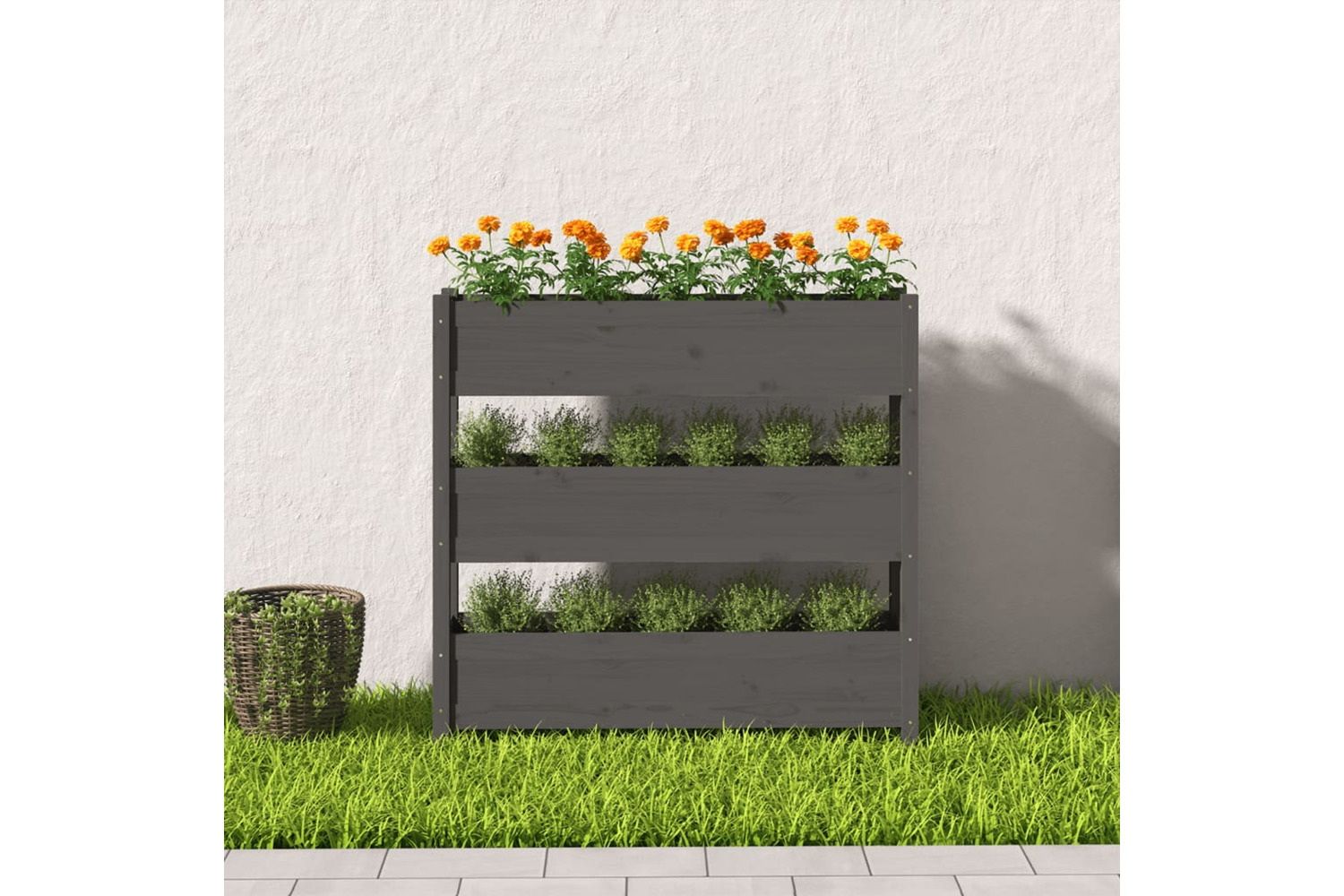 vidaXL 823922 Planter Grey 112x25x104.5cm Solid Wood Pine