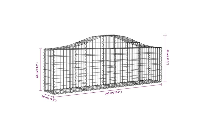 Vidaxl 3145393 Arched Gabion Baskets 7 Pcs 200x30x60/80 Cm Galvanised Iron