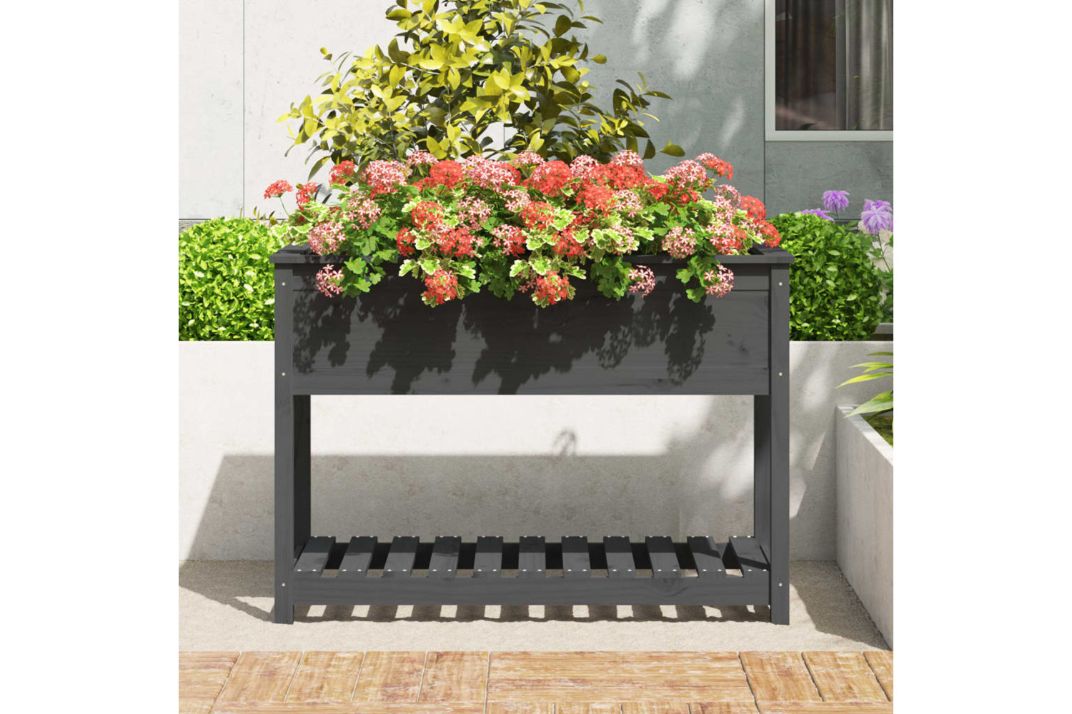 vidaXL 823789 Planter With Shelf Grey 111.5x54x81cm Solid Wood Pine