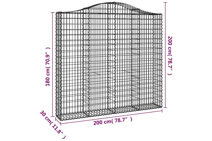 Vidaxl 3145515 Arched Gabion Baskets 3 Pcs 200x30x180/200 Cm Galvanised Iron