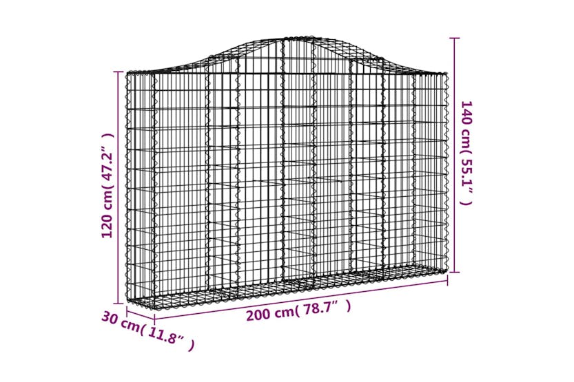 Vidaxl 3145454 Arched Gabion Baskets 5 Pcs 200x30x120/140 Cm Galvanised Iron