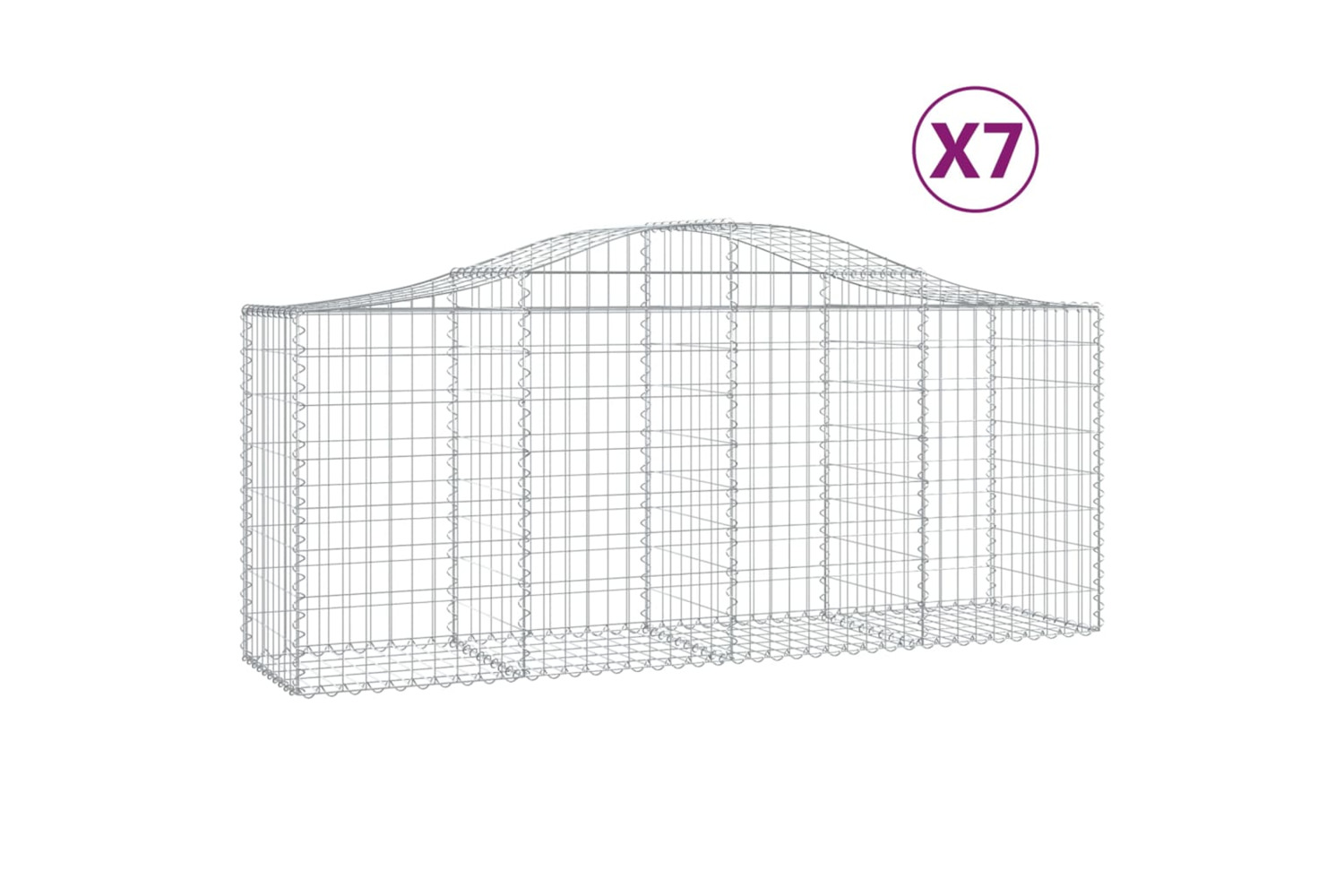 vidaXL 3145624 Arched Gabion Baskets 7 Pcs 200x50x80/100cm Galvanised Iron