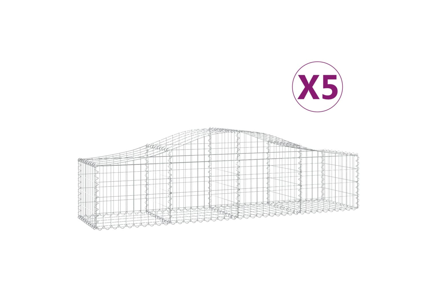 vidaXL 3145580 Arched Gabion Baskets 5 Pcs 200x50x40/60cm Galvanised Iron