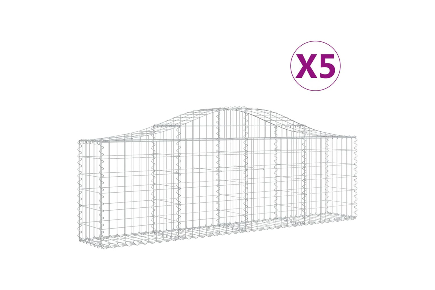 vidaXL 3145391 Arched Gabion Baskets 5 Pcs 200x30x60/80cm Galvanised Iron