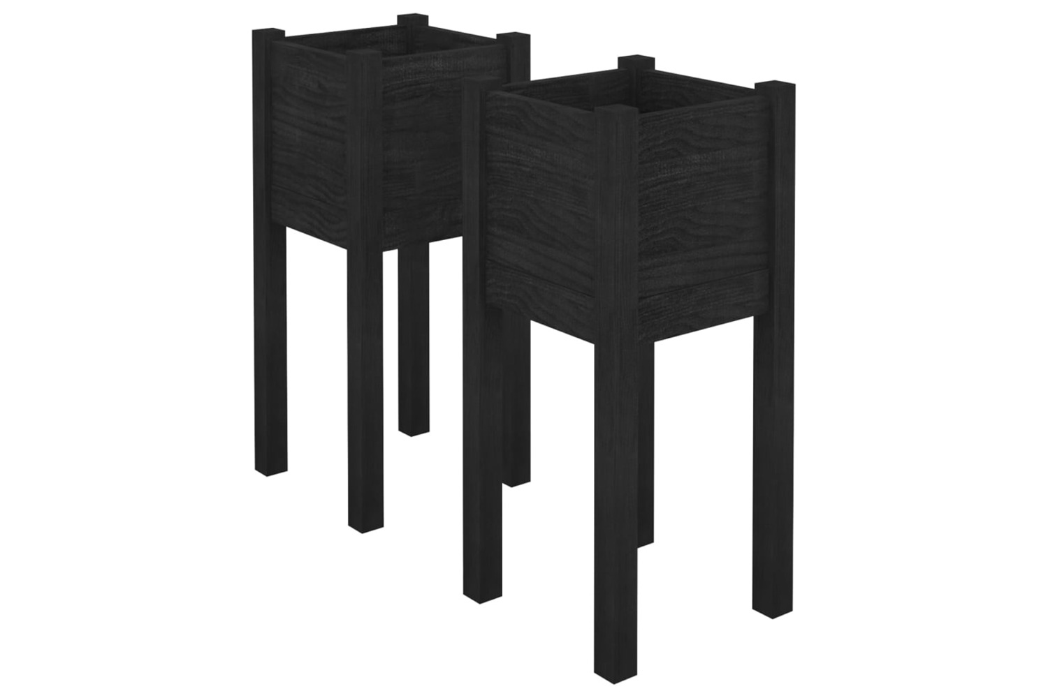 vidaXL 810788 Garden Planters 2 Pcs Black 31x31x70cm Solid Pinewood