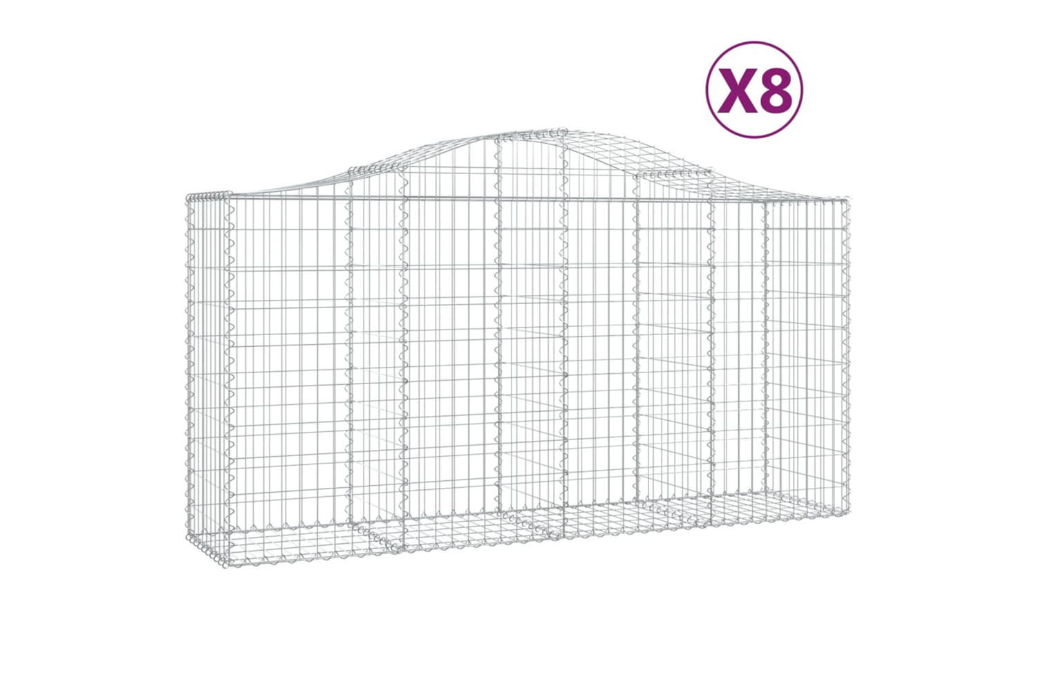vidaXL 3145646 Arched Gabion Baskets 8 Pcs 200x50x100/120cm Galvanised Iron