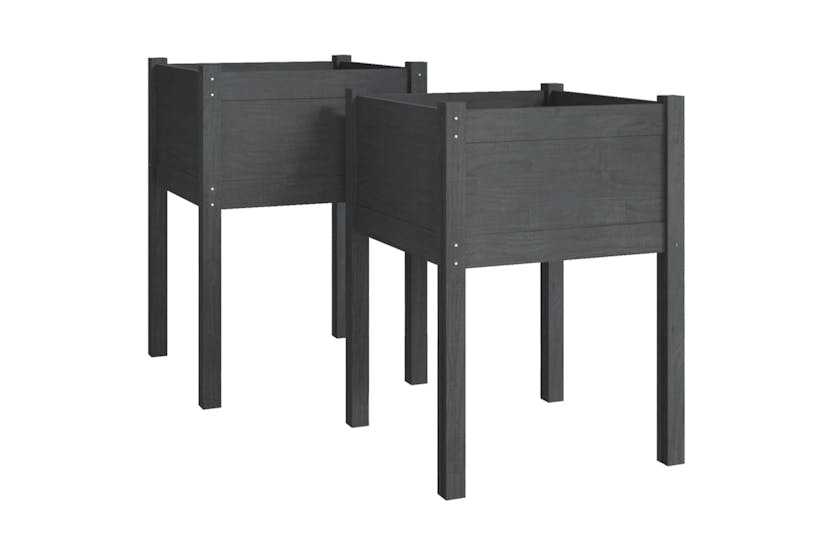 Vidaxl 810804 Garden Planters 2 Pcs Grey 50x50x70 Cm Solid Pinewood