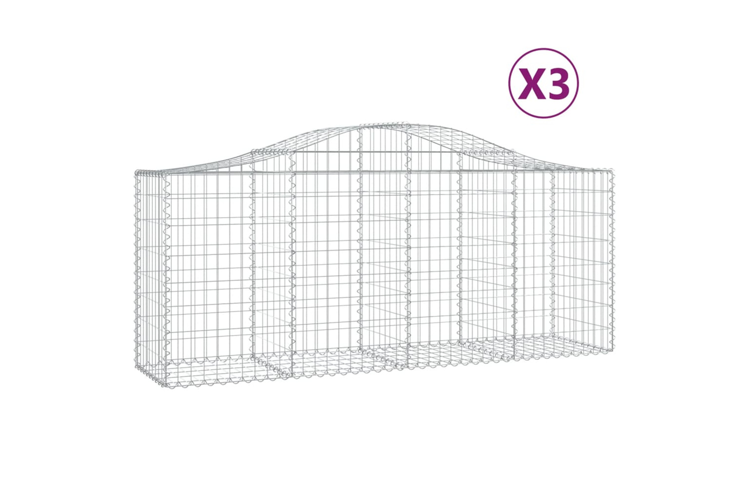 vidaXL 3145620 Arched Gabion Baskets 3 Pcs 200x50x80/100cm Galvanised Iron