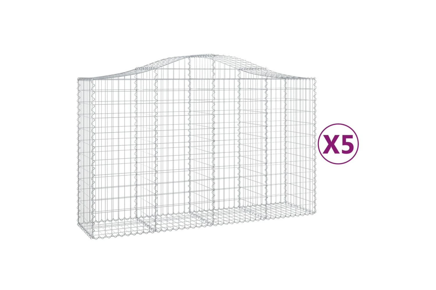 vidaXL 3145664 Arched Gabion Baskets 5 Pcs 200x50x120/140cm Galvanised Iron