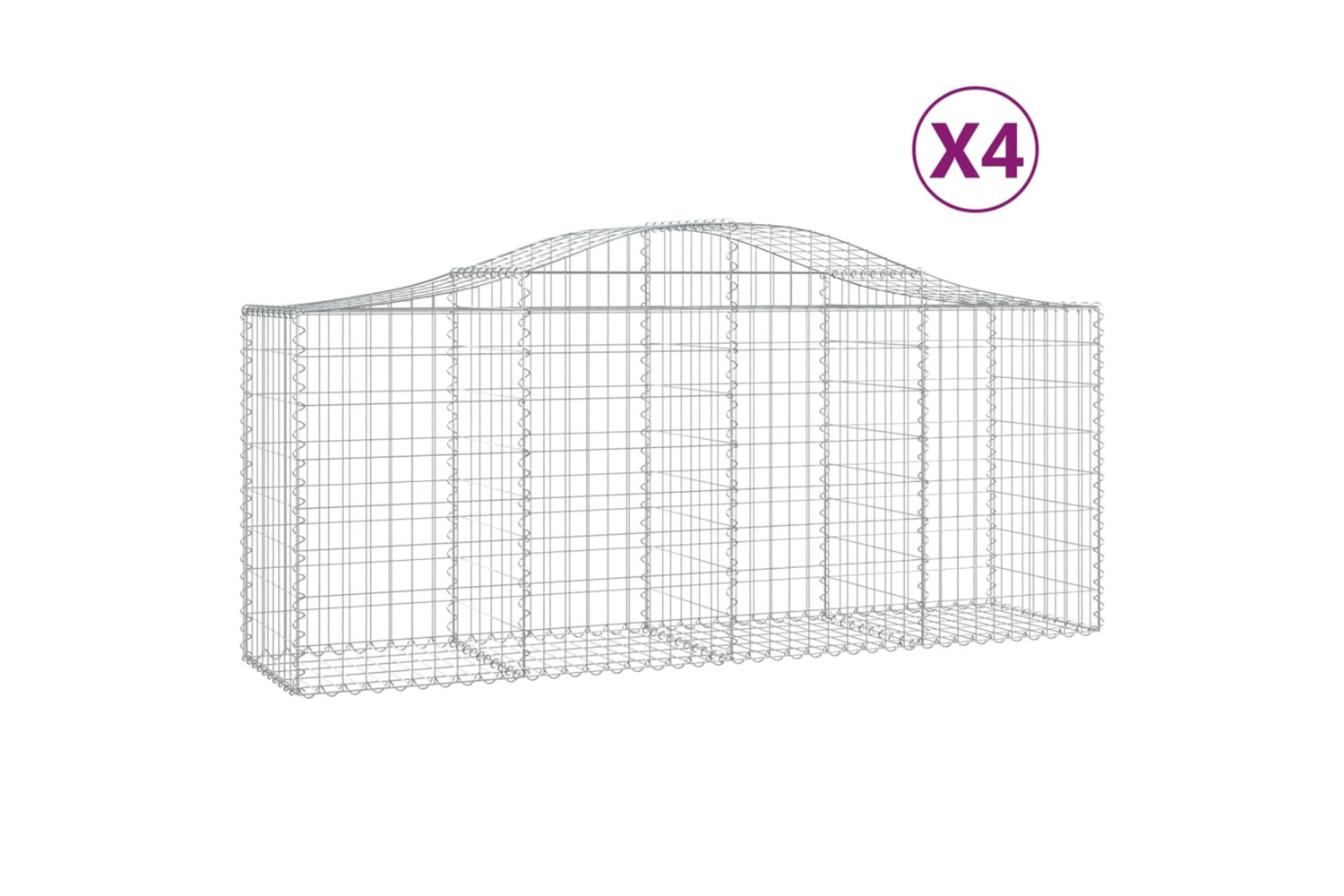 vidaXL 3145621 Arched Gabion Baskets 4 Pcs 200x50x80/100cm Galvanised Iron