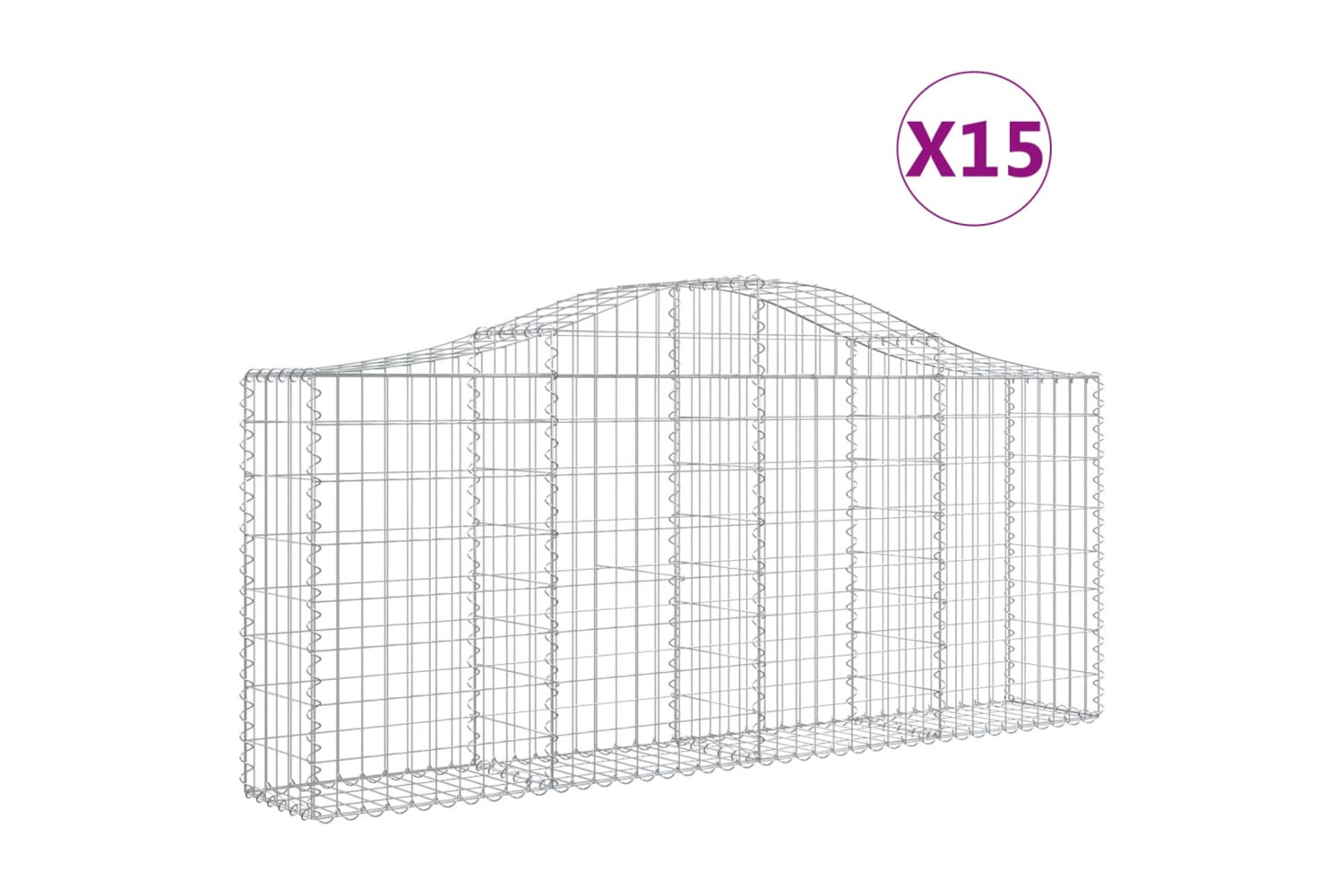 vidaXL 3145422 Arched Gabion Baskets 15 Pcs 200x30x80/100cm Galvanised Iron